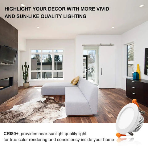 Living room with 3 Inch LED Recessed Downlight 5W Dimmable Ceiling Fixture 40W Halogen Equivalent CRI80 5000K Daylight White