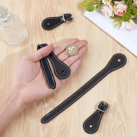 Two Pieces Handmade PU Leather Spur Straps For Western Riding With Adjustable Buckle Double Ply Reinforced Stitching Black Spurs