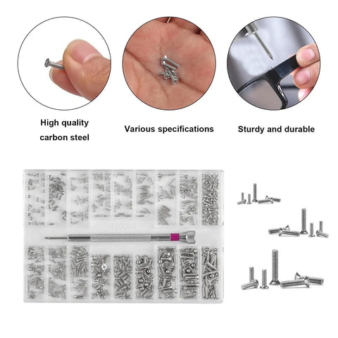 500Pcs Self Tapping Screw Kit M1.2 M1.4 M2 For Eyeglasses Watches Electronics And Laptop Repair with mini screwdriver set
