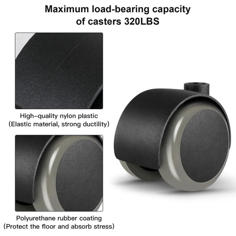 2-inch grey caster wheels set of 4 with rotating top plate; nylon housing and polyurethane-coated wheels