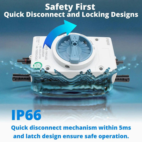 High Voltage Solar DC Disconnect Switch 2-In-2-Out 1000V IP66 Isolator, Beefy 32A underwater with quick disconnect design