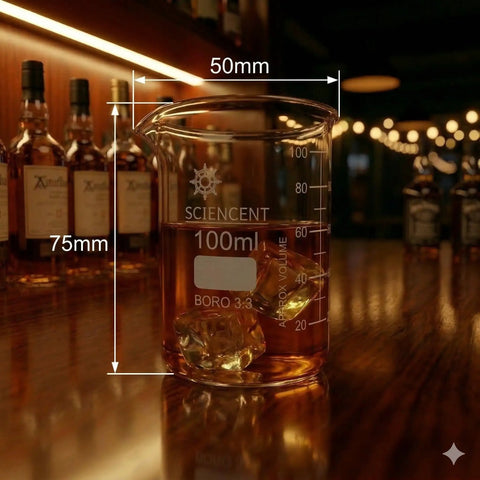 100 ml Thick Wall Borosilicate Glass Beaker with No Spill Spouts, part of Set Of Six Heat Resistant Laboratory Beakers For Boiling And Mixing