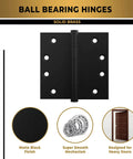 Heavy Duty Ball Bearing Door Hinges 4x4 Inch Solid Brass Matte Black Set Of Four for Smooth Quiet Swing and Long Lasting Durability