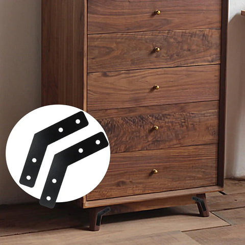 4 Pack 135 Degree Angle Brackets 60x60x16mm Carbon Steel Mending Plates Black Corner Braces Built Tough For Truss And Frame Reinforcement With Screws Easy Install next to a wooden dresser image.