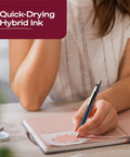 Super Smooth Hybrid Ink Ballpoint Pens with Black 0.7 Mm Fine Point Tips Pack of 3 Quick-Drying Smudge Guard in use on notebook.
