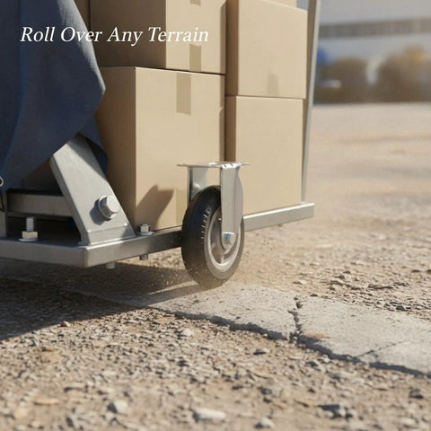 Heavy Duty Swivel Plate Caster Built Like A Tank Replacement Caster Wheel for Industrial Hand Trucks on gravel surface.
