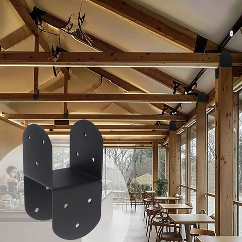 Four Pack 4 By 4 Deck Post Cap Tie Brackets With 3.6 By 3.6 Inner Size 14 Gauge Steel Post Base Anchors, black coating