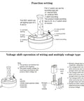 Diagram showing function and voltage settings for Industrial LED Rotating Strobe Beacon Emergency Warning Light With Buzzer, 110V AC Revolving Signal Tower Lamp