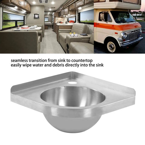 Wall Mount Triangle Stainless Steel Sink For Kitchen And RV Caravan Boat 12 By 12 Inch Corner Basin in RV interior.