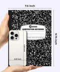 Person holding Bulk 50 Pack Composition Notebooks With Hard Covers, College Ruled, 200 Pages Each, 9.75 by 7.5 Inches, size comparison
