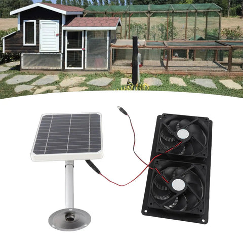 20W Solar Panel Dual Exhaust Fan Kit For Tiny Spaces With Efficient Cooling For Greenhouse, Chicken Coop, Shed And Pet House, High Energy Conversion, Aluminum Alloy ABS Construction