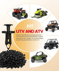 150 Piece ATV UTV Body Fastener Rivets Push Pin Kit 8mm Universal Plastic Fender Clips with vehicles in background