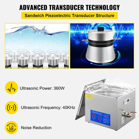 15L Ultrasonic Cleaner With Digital Timer And Heater, 40kHz Pro Grade Cleaning Machine, 360W Cleaning Power, 400W Heater