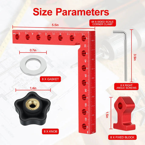 Four Piece Aluminum Corner Clamps Set With Box Five Point Five Inch 90 Degree Right Angle Clamp for woodworking frames