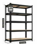 Hella Tough 5 Tier Metal Storage Rack With Fully Adjustable Shelves And 2000 Pound Capacity, 60" high, durable steel for garage use.