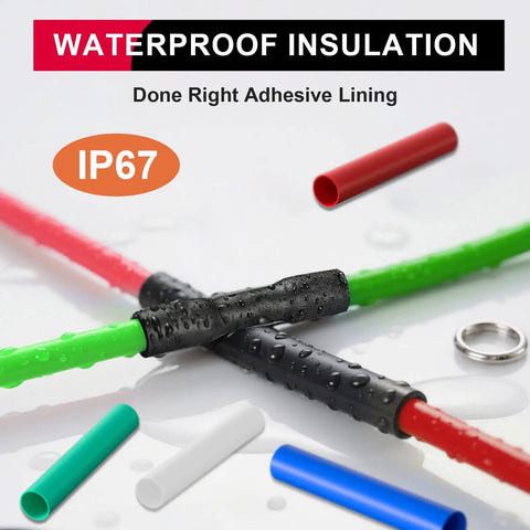 230 Pcs 3 To 1 Heat Shrink Tubing Kit With 8 Sizes, adhesive lined marine grade shrink wrap showing waterproof insulation in 5 colors.