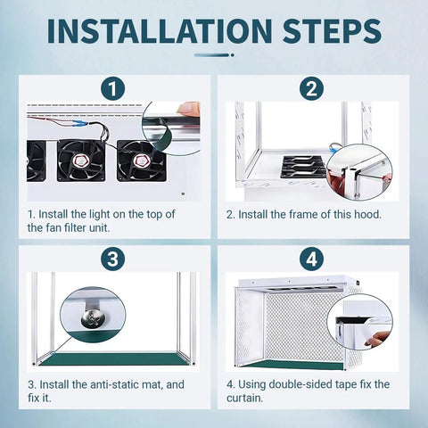 Installation steps of Heavy Duty Vertical Laminar Flow Hood With Premium Hepa Filter Air Clean Bench for lab use.