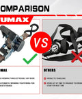 Comparison image showing TUMAX Heavy Duty Retractable Ratchet Straps Two Pack One Inch X Ten Foot Auto Retract Cargo Tie Downs.