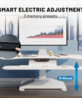 Electric standing desk converter control panel showing 3 memory presets, height adjustable 11-54cm. For ergonomic office use.