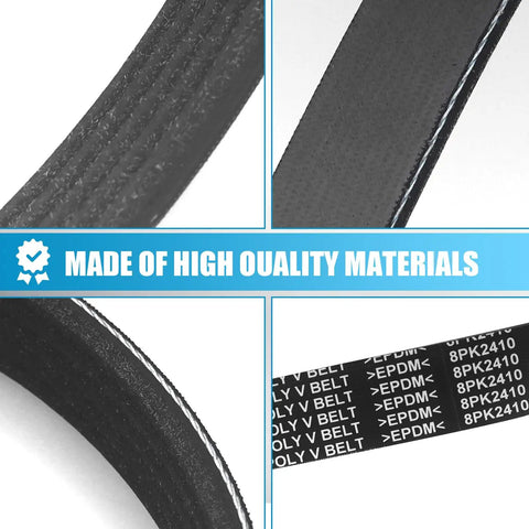 Premium EPDM Serpentine Drive Belt that Fits Toyota Sequoia Tundra with durable ribbed design, showing material texture and markings.