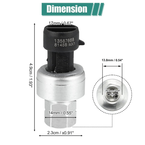 OE Grade AC Pressure Sensor Switch And Air Conditioner Clutch Cycle Switch With OE Numbers 13587668 13502759 dimensions image