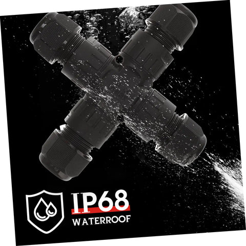Waterproof Cable Gland Connector Kit For Outdoor Use With Strain Relief Joint, IP68 waterproof design in black layout.