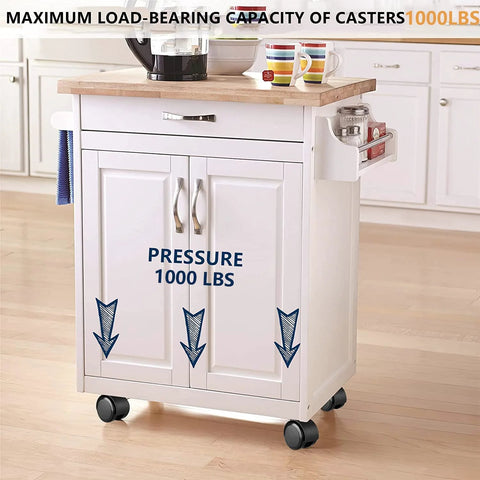 Kitchen cart on two inch caster wheels set of four with five sixteenth inch valve stem heavy duty casters total load capacity 1000 lbs