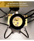 Adjustable Soldering Third Hand Tool With Gooseneck Arms PCB Holder Three LED Magnifying Lamp showing PCB under magnifier