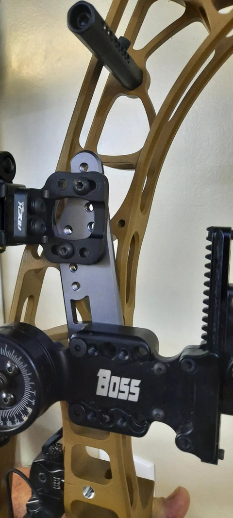 Quiver Extension Bracket for Archery Bow, gun metal grey, attached between sight and riser, fits most quivers