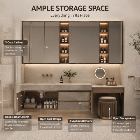 Slick And Fly Wall Mounted Bathroom Vanity With Undermount Sink And Integrated Makeup Station featuring spacious storage and modern design