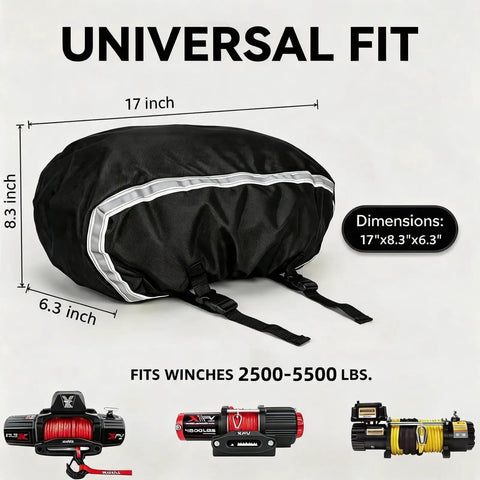 Suaetiai Waterproof Winch Cover Fits 2500-5500 Lb Electric Winches Durable Oxfbr Cloth UV Resistant Heavy Duty Rain Dust Proof Trailer Accessory With Storage Bag Protection