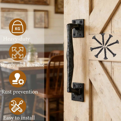 Two Pack Heavy Duty Cast Iron Barn Door Handles Nine And Three Quarters Inches Rustic Gate Pulls For Garage Outdoor