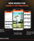 Screens showing SC300i Portable Golf Launch Monitor And Swing Analyzer With Real Time Shot Data Tracking For Indoor And Outdoor Practice Pro Grade Training Equipment Up To 20 Hours Battery Life Everywhere interfaces with golfer.