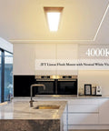 2-Foot LED Light Fixture With Wood Look Wraparound Dimmable 3000K 4000K 5000K Color Temperature 30W 3300LM in modern kitchen