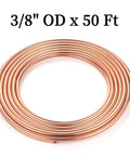 Coiled Three Eighth Inch Outer Diameter Copper Tubing Coil Fifty Foot Length 0.328 Inch Inner Diameter Pro Grade Refrigeration ACR Tube