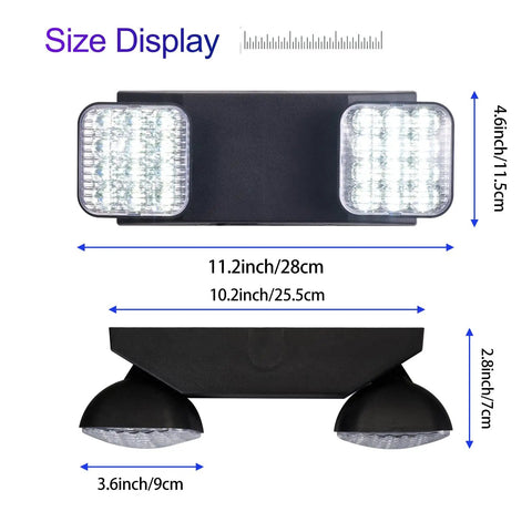 LED Emergency Lights With Battery Backup Four Pack Black Two Head Adjustable Emergency Exit Light Fixtures For Business UL Listed AC 120 277V Hardwired size display