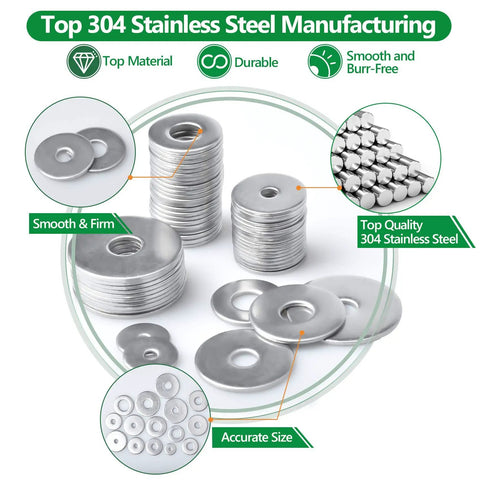 230 Piece Large Flat Washer Set In 304 Stainless Steel With 15 Sizes M3 M4 M5 M6 M8 M10 M12 Fender Washers For Screws Heavy Duty