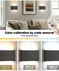 Modern Wood LED Linear Wall Sconce, Mini Up Down Wall Mount Light,Hardwired,UL Listed,Wood Wall Lighting Fixture for Bedroom, Living Room,Stairway, Hallway, (Black) 2 Pack showing adjustable color temperature settings.
