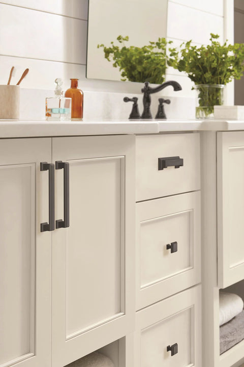 Bathroom cabinet with Matte Black Cup Pull Cabinet Hardware 3 Inch and 3-3/4 Inch Center-to-Center Distances 76mm and 96mm Drawer Pull
