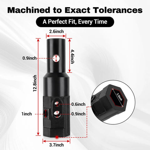 Heavy Duty Universal Adapter For Digger And Auger 2 Inch Female Hex To 2-9/16 Inch Round Auger Shaft dimensions diagram