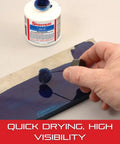 Applying Kleenscribe Layout Dye Quick Dry Blue For Clean Metal Surfaces 4 Oz Bottle onto metal with brush for scribing