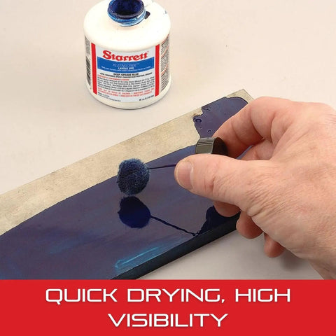 Applying Kleenscribe Layout Dye Quick Dry Blue For Clean Metal Surfaces 4 Oz Bottle onto metal with brush for scribing