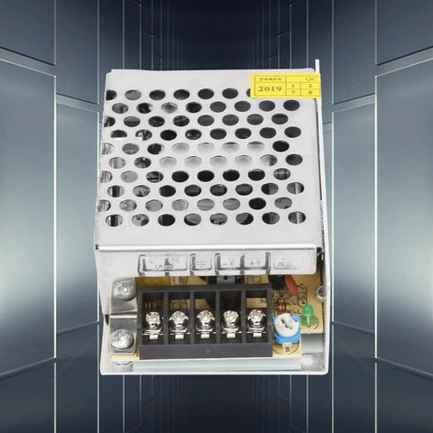 12V 2A LED Switching Power Supply With Built Tough Aluminum Alloy Case And Dual Cooling For Industrial DC Applications 25W Short Circuit Protection And Over Temperature Protection For LED Lighting And Equipment, front view