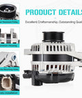 Plug And Play No Fuss Heavy Duty Alternator Replacement Fits Honda 3.5L, aluminum housing and wear-resistant pulley