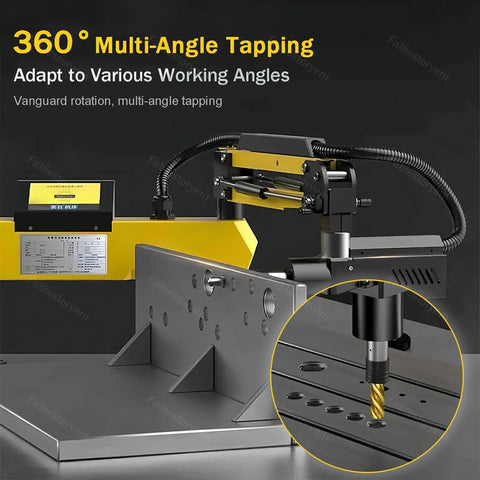 Heavy Duty Electric Tapping Machine With Flexible 1000mm Arm For M3 To M16 Threads, multi-angle tapping setup showing precise threading tool.
