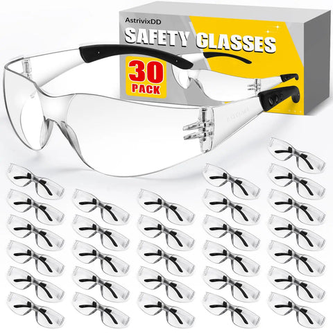30 Pack Clear Safety Glasses for Work and Lab, ANSI Z87.1 Approved, Scratch Resistant and Impact Resistant Eye Protection