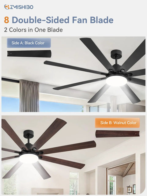 Beast Of A 72 Inch Ceiling Fan With Remote, industrial style, showing double-sided blades in black and walnut, installed indoors.