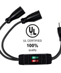 Two Way Outdoor Extension Cord With Independent On Off Switches, 3 Prong Heavy Duty SJTW 14AWG 15A/125V And 18AWG 10A/125V Power Cord