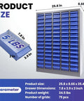 75 Drawer Nut And Bolt Storage Organizer With Anti Drop Design, heavy-duty steel frame, ABS drawers, size details shown