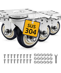 4 Inch Caster Wheels Set Of 4 Rust Proof 304 Stainless Steel Heavy Duty Casters For Furniture Labs Hospitals Restaurants Industrial Outdoor Anti Corrosion Industrial Castors With 360 Degree Swivel And 2100 Lbs Load Capacity, shown with bolts and nuts.